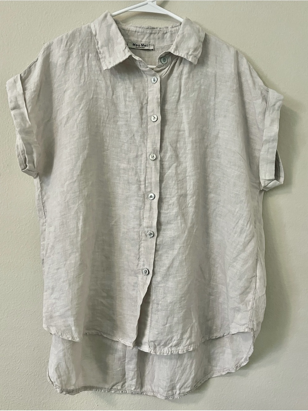 Meo Meli Beige 100% Linen Button Front Shirt made in Italy womens OS Lagenlook